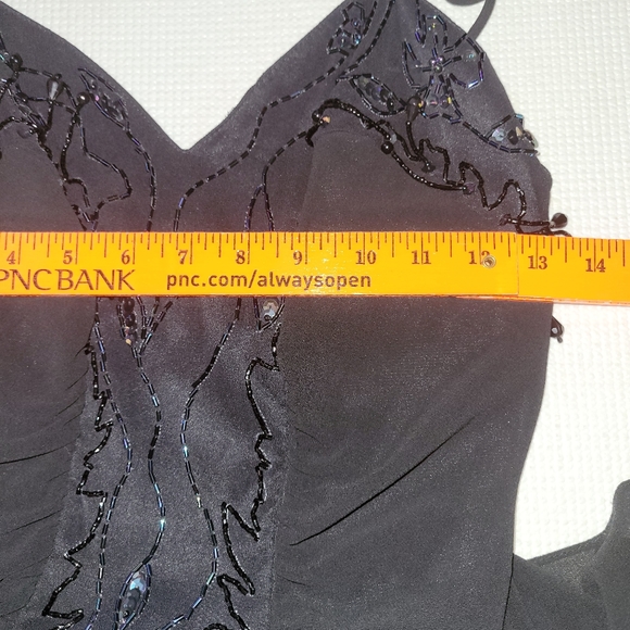 Vintage New Leaf Dress Samir Women's Sz 6 Black Cocktail Beaded Long Ruffles - Picture 10 of 12